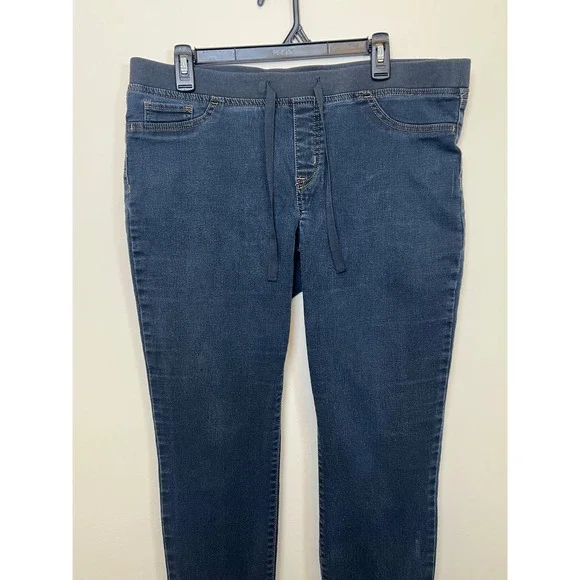 LEI Womens XL Dark Wash Skinny Pull On Jeggings Drawstring Elastic Waist Denim - Picture 3 of 13